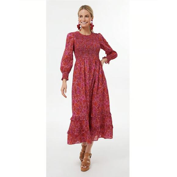 Tuckernuck Dresses & Skirts - Tuckernuck Raspberry Floral Smocked Midi Dress